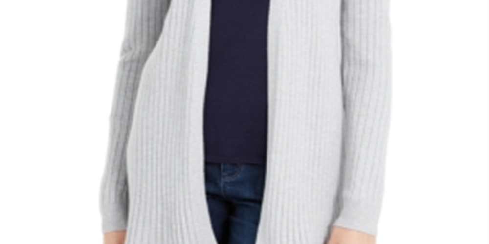 Maison Jules Women's Ribbed Open Cardigan Sweater Gray Size Small