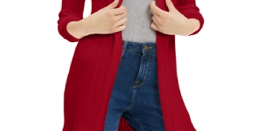 Maison Jules Women's Ribbed Open Cardigan Sweater Red Size X-Small