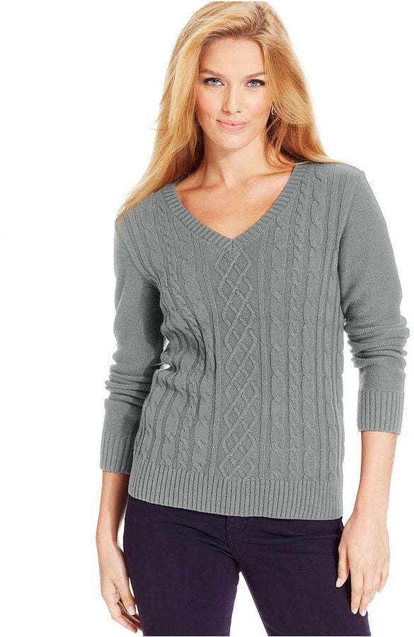 Karen Scott Women's Cable Knit Crewneck Sweater Gray Size X-Small