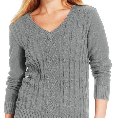 Karen Scott Women's Cable Knit Crewneck Sweater Gray Size X-Small