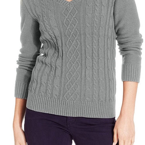 Karen Scott Women's Cable Knit Crewneck Sweater Gray Size X-Small