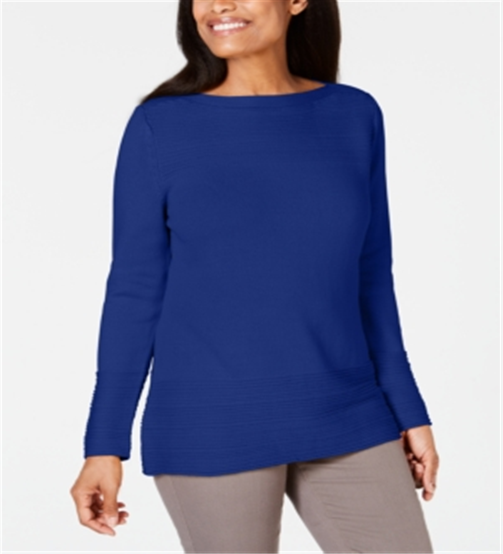 Karen Scott Women's Cotton Boat Neck Sweater Blue Size XX-Large