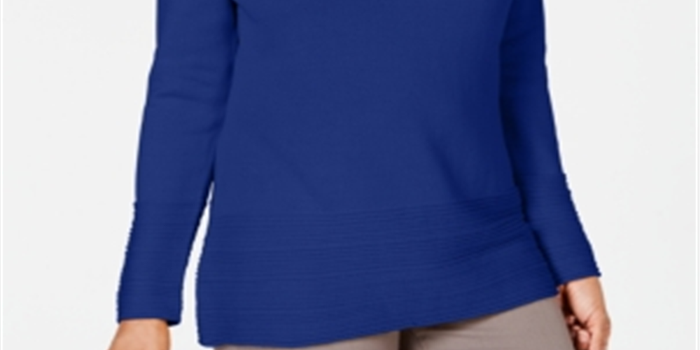 Karen Scott Women's Cotton Boat Neck Sweater Blue Size XX-Large