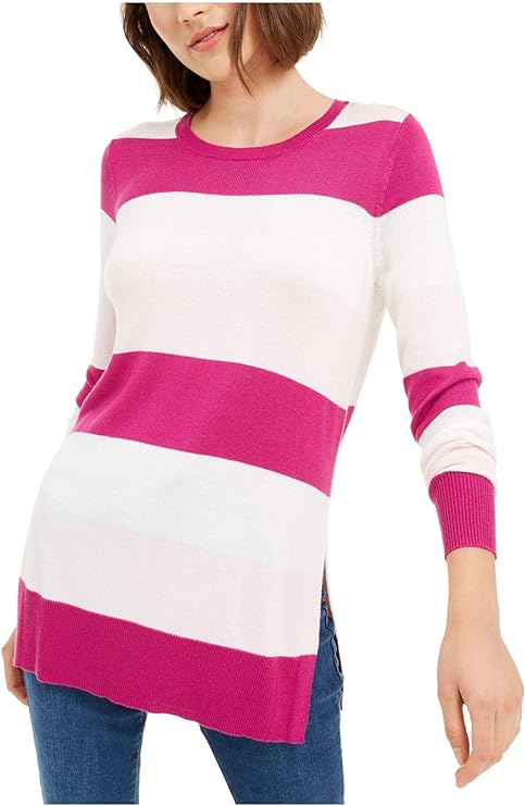 Maison Jules Women's Striped Sweater Dark Pink Size Large