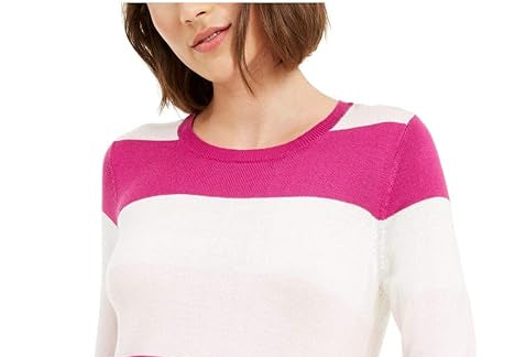 Maison Jules Women's Striped Sweater Dark Pink Size Large