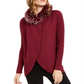 Alfani Women's Faux Fur Trim Cardigan Red Size Small