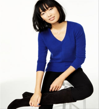 Charter Club Women's Pullover Cashmere Sweater Blue Size Petite Medium