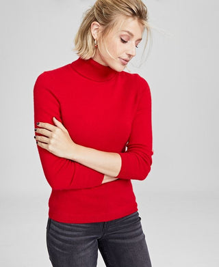 Charter Club Women's Cashmere Turtleneck Sweater Red Size Petite L