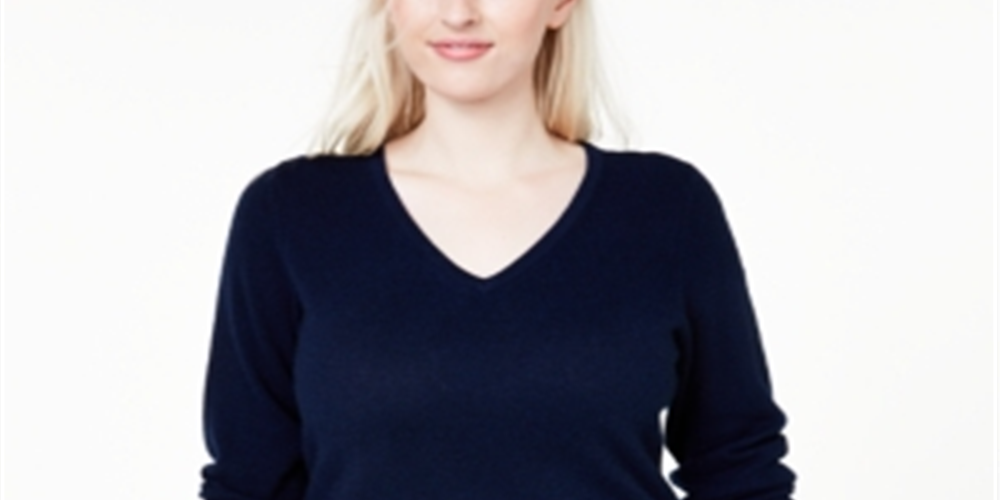 Charter Club Women's Plus V Neck Cashmere Sweater Blue Size 3X