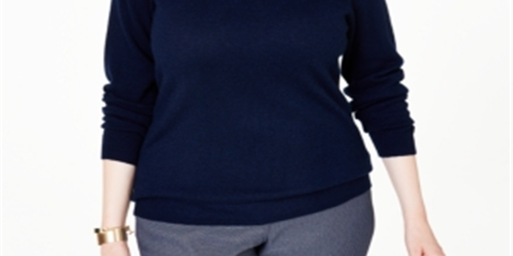 Charter Club Women's Plus V Neck Cashmere Sweater Blue Size 3X