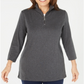 Karen Scott Women's Cotton Half Zip Mock Neck Top Gray Size Medium