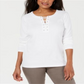 Karen Scott Women's Cotton Lace up Top White Size X-Small