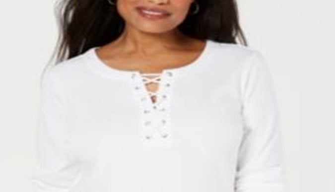 Karen Scott Women's Cotton Lace up Top White Size XX-Large