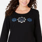 Karen Scott Women's Rhinestone Embellished Cotton Top Black Size Petite Medium
