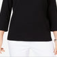 Karen Scott Women's Rhinestone Embellished Cotton Top Black Size Petite Medium