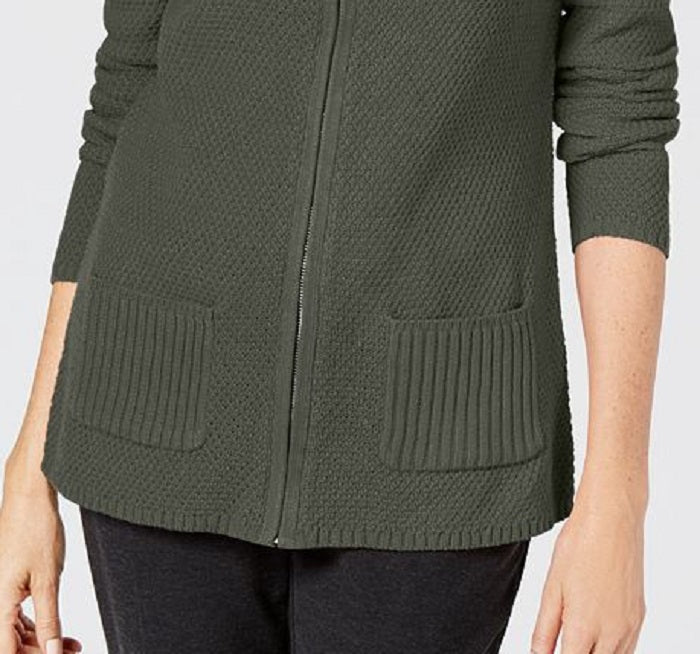Karen Scott Women's Textured Zip Front Cardigan Green Size Small