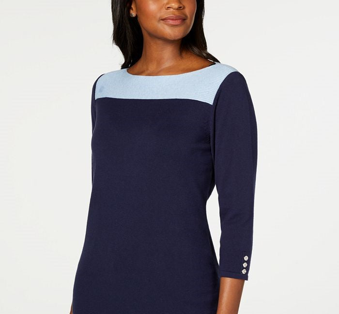 Karen Scott Women's Cotton Colorblocked Sweater Blue Size XX-Large