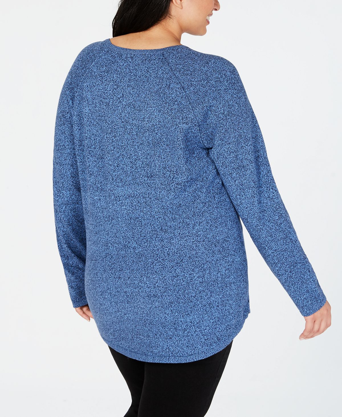 Karen Scott Women's Cotton Curved-Hem Sweater Blue Size Petite
