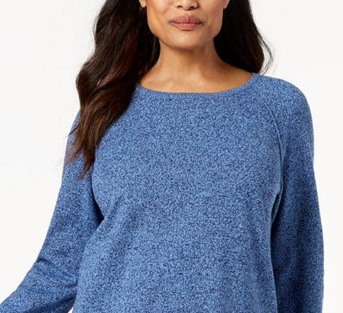 Karen Scott Women's Cotton Curved-Hem Sweater Blue Size Petite