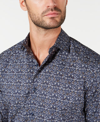 Tasso Elba Men's Cotton Tapestry Print Button Down Shirt Blue Size X-Large