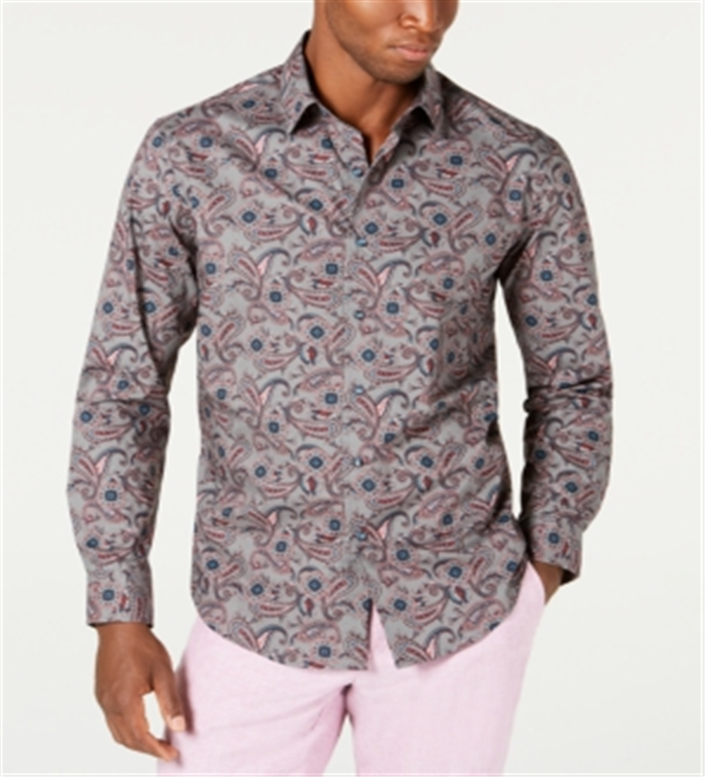 Tasso Elba Men's Fontino Paisley Print Shirt Gray Size XL