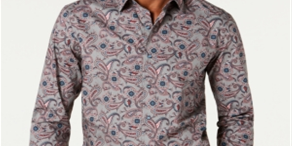 Tasso Elba Men's Fontino Paisley Print Shirt Gray Size XL
