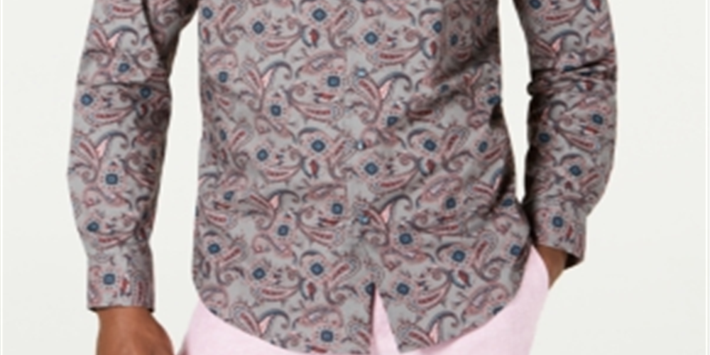 Tasso Elba Men's Fontino Paisley Print Shirt Gray Size XL