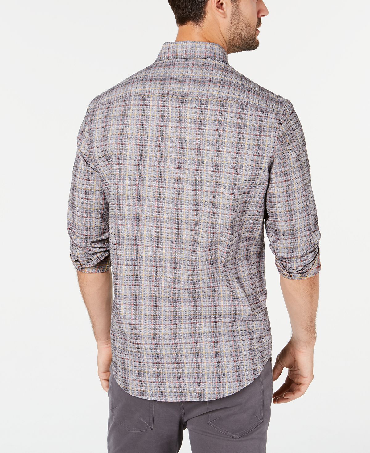 Tasso Elba Men's Cotton Check Print Button Down Shirt Gray Size Medium