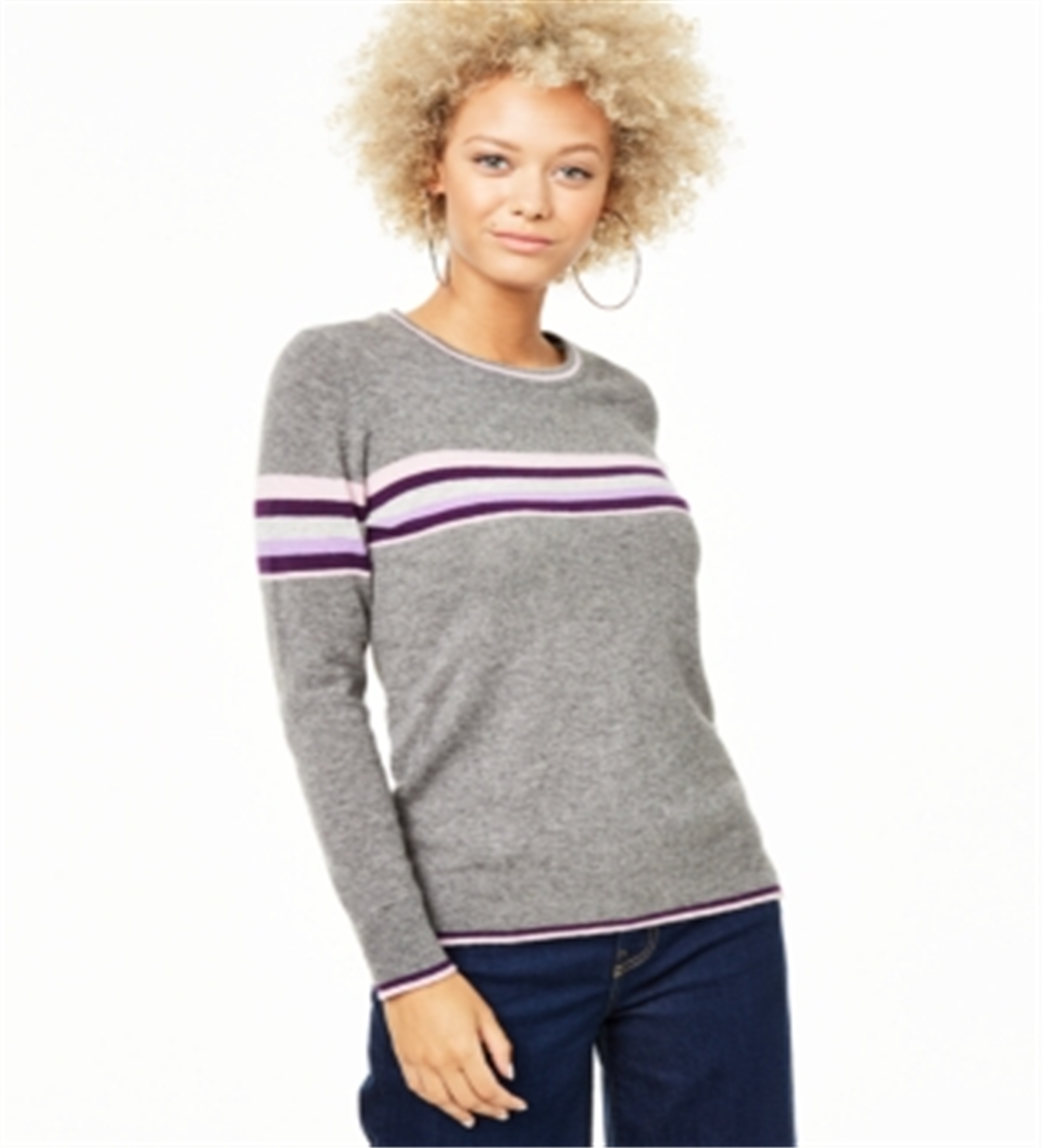Charter Club Women's Striped Cashmere Sweater Gray Size XS