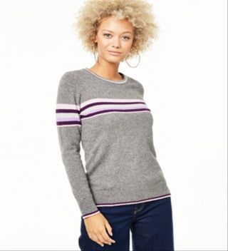 Charter Club Women's Striped Cashmere Sweater Gray Size Medium