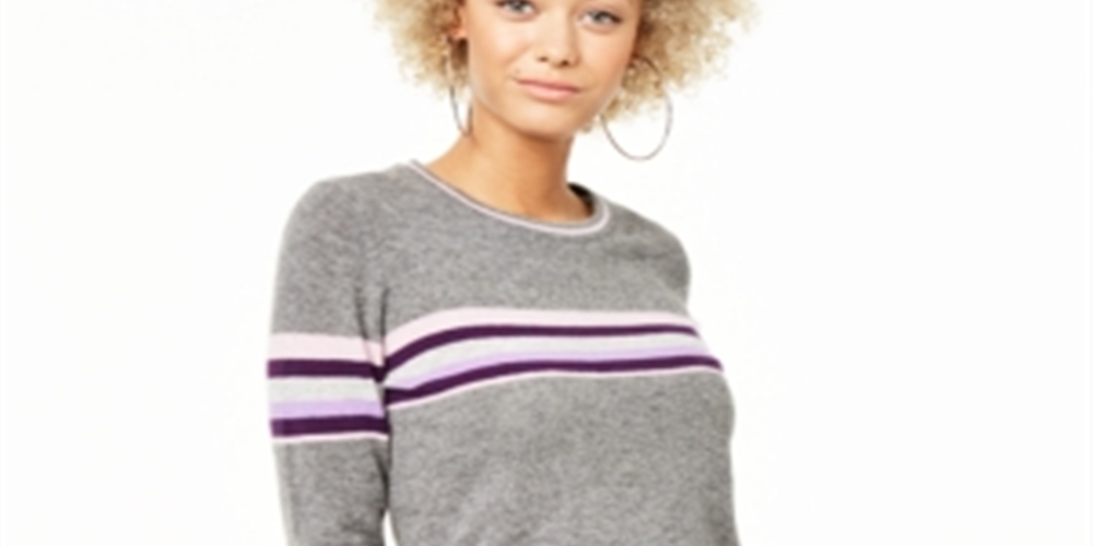 Charter Club Women's Striped Cashmere Sweater Gray Size Medium