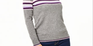 Charter Club Women's Striped Cashmere Sweater Gray Size Medium