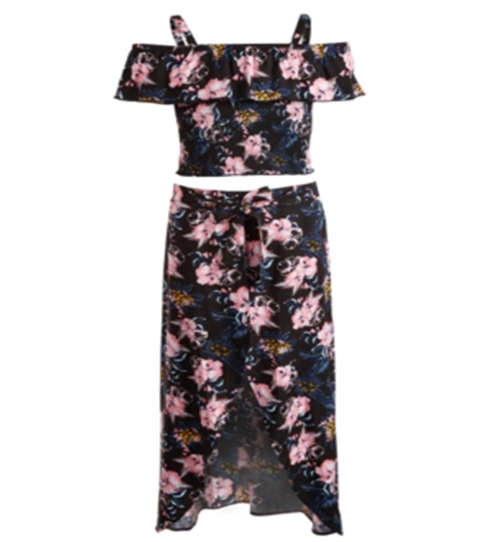 Epic Threads Big Girl's 2 Pc Ruffled Top & Maxi Skirt Set  Black Size SM