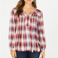 Style & Co Women's Plaid Split Neck Top Red Size Small