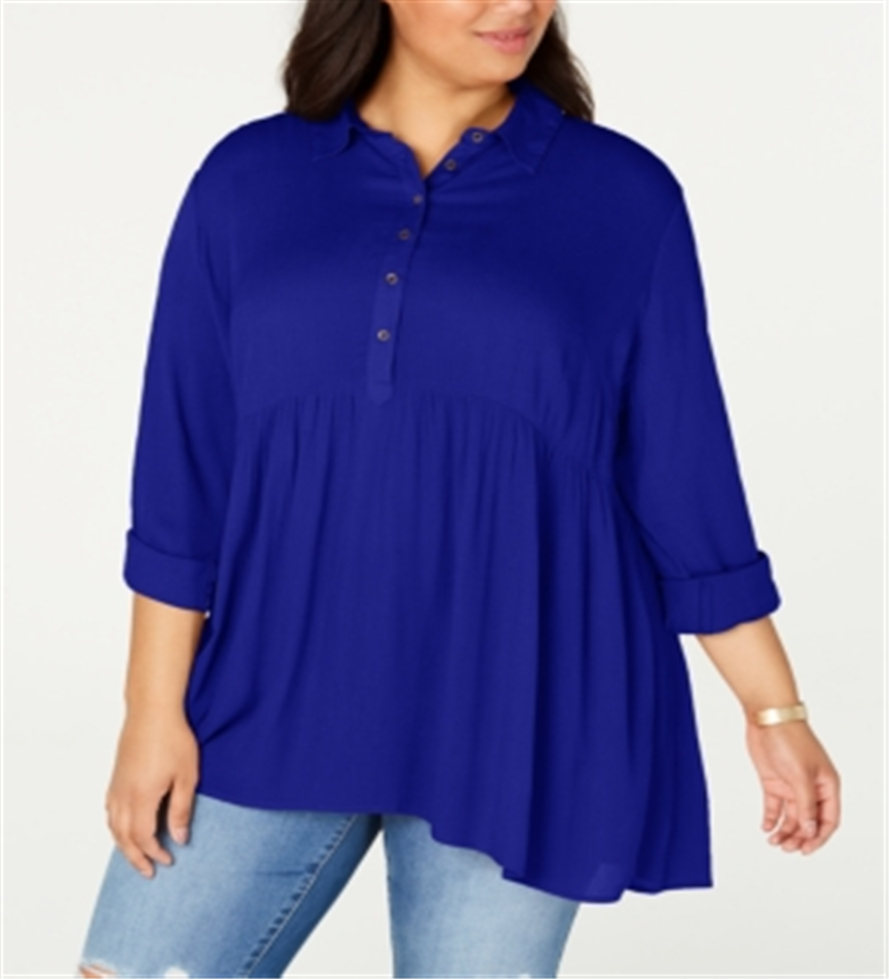 Style & Co Women's Plus Babydoll Shirt Blue Size 3X