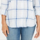 Style & Co Women's Cotton Tab Sleeve Plaid Shirt Blue Size Petite M