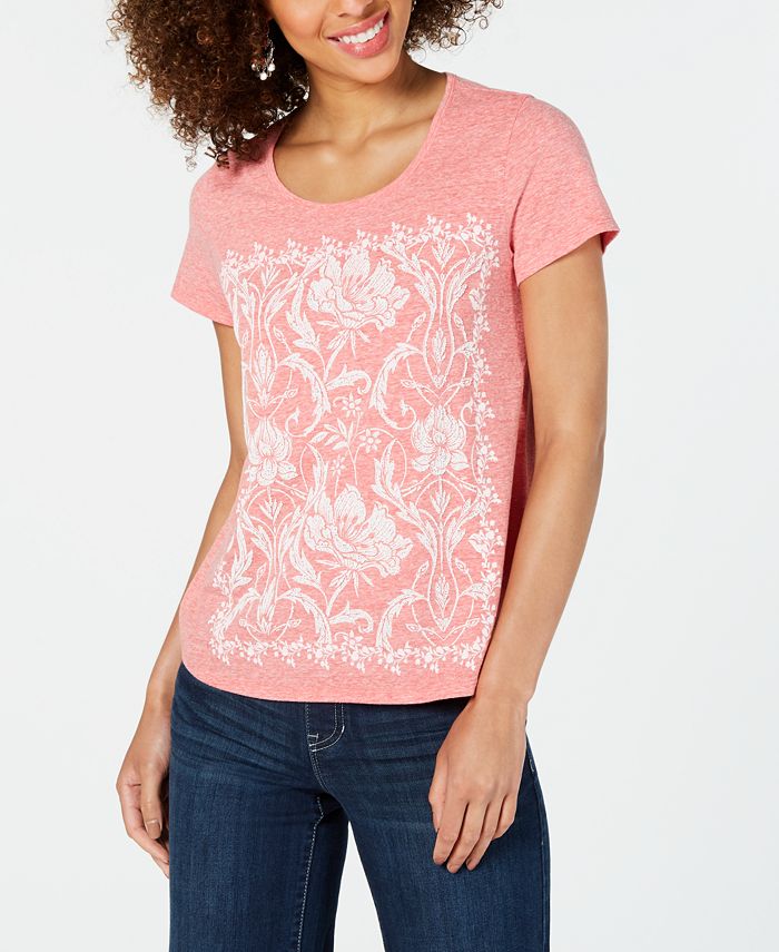 Style & Co Women's Graphic T-Shirt Orange Size Small