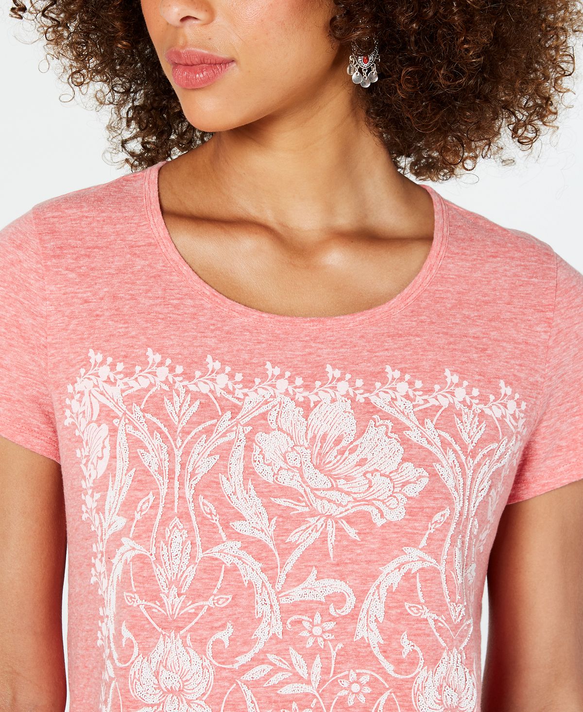 Style & Co Women's Graphic T-Shirt Orange Size Small