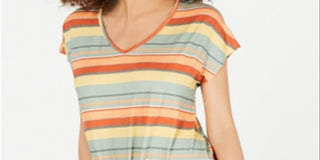 Style & Co Women's Striped Tie Front T-Shirt Coral Size XL