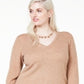 Charter Club Women's Plus V Neck Cashmere Sweater Brown Size 1X