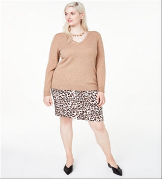 Charter Club Women's Plus V Neck Cashmere Sweater Brown Size 1X