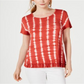 Style & Co Women's Tie Dye Ruffle Hem Top Stripe Dye Orange Size Petite X-Small