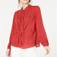 Alfani Women's Twist Front Button up Top Red Size Petite