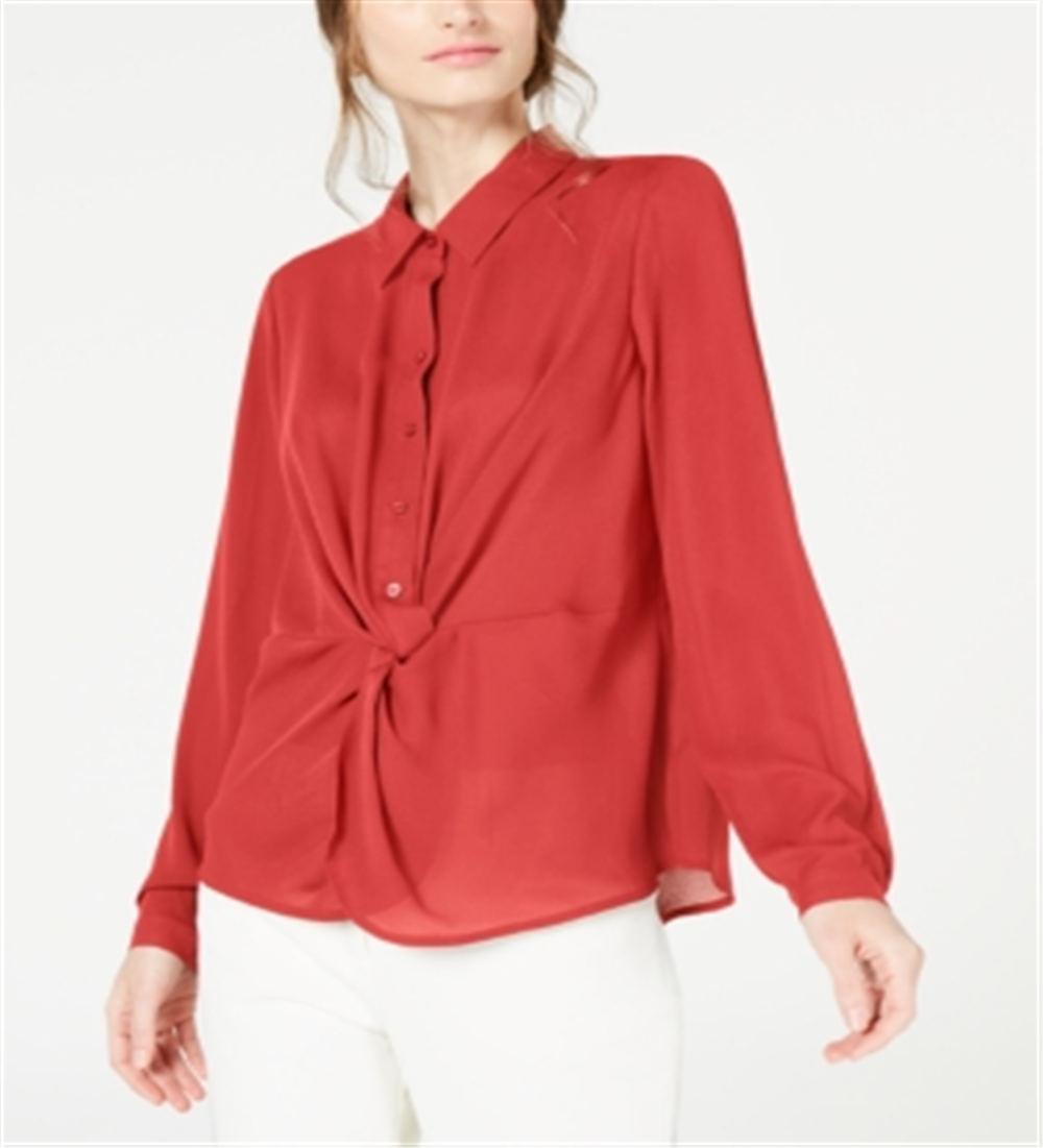 Alfani Women's Twist Front Button up Top Red Size Petite