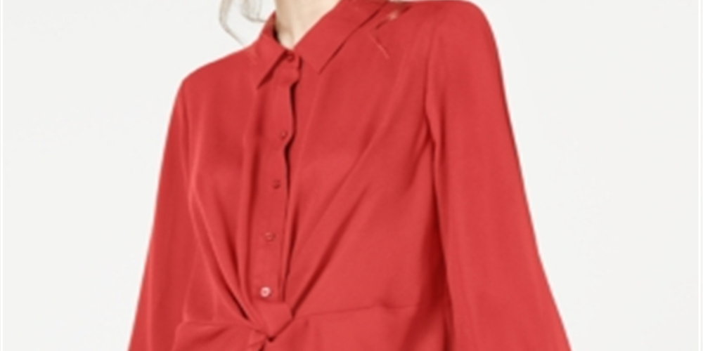 Alfani Women's Twist Front Button up Top Red Size Petite