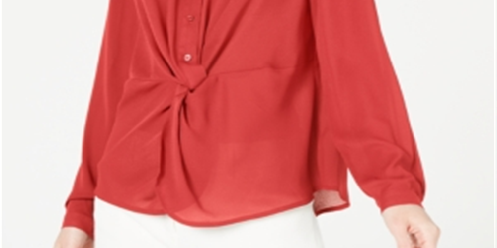 Alfani Women's Twist Front Button up Top Red Size Petite