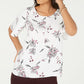 Alfani Women's Printed Ruffle Trim Top White Size Petite