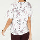 Alfani Women's Printed Ruffle Trim Top White Size Petite