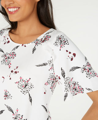 Alfani Women's Printed Ruffle Trim Top White Size Petite