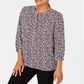 JM Collection Women's Printed Pleated Back Top Blue Size Petite